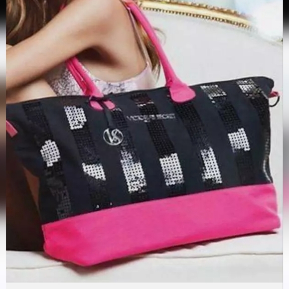 Victoria's Secret Black and Pink Modern Tote With Sequin - Picture 2 of 5
